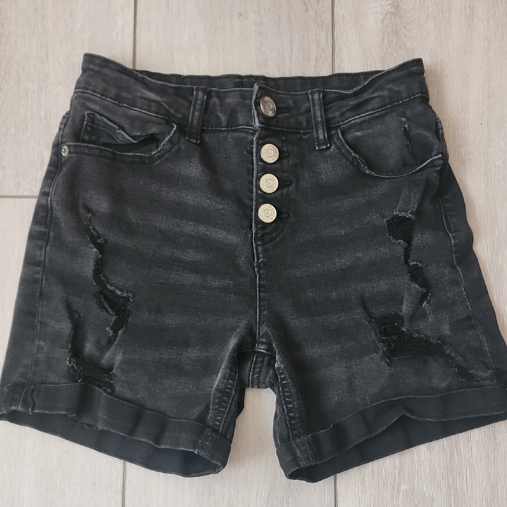 Justice Black Distressed Jean Shorts